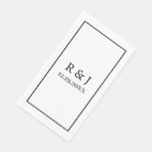 Serviette En Papier Monogramme Couple Nom personnalisé Mariage noir bl (Coin)