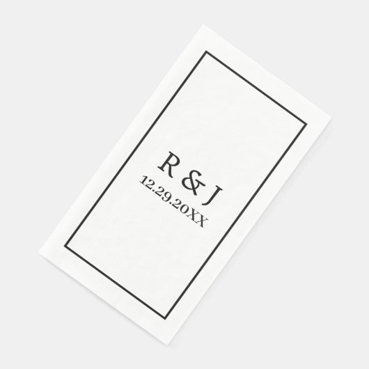 Serviette En Papier Monogramme Couple Nom personnalisé Mariage noir bl (Coin)