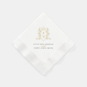 Serviette En Papier Monogramme couronne blanche or noir mariage (Coin)
