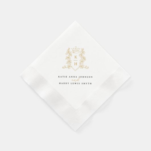 Serviette En Papier Monogramme couronne blanche or noir mariage (Coin)