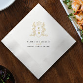 Serviette En Papier Monogramme couronne blanche or noir mariage