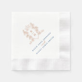 Serviette En Papier Monogramme couronne blanche rose or mariage (Devant)