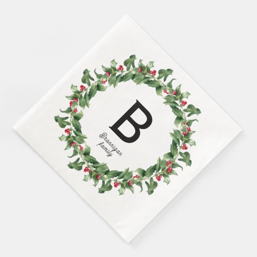 Serviette En Papier Monogramme - couronne classique de Noël (Coin)