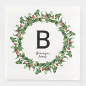 Serviette En Papier Monogramme - couronne classique de Noël (Devant)