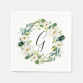 Serviette En Papier Monogramme Couronne Florale Blanche (Devant)