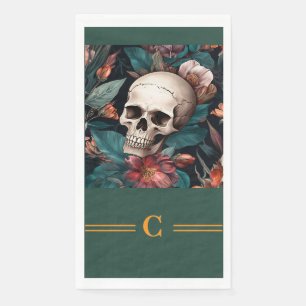 Serviette En Papier Monogramme Crâne et Fleurs 