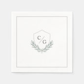 Serviette En Papier Monogramme Crest avec branches d'olivier Mariage (Devant)