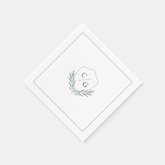 Serviette En Papier Monogramme Crest avec branches d'olivier Mariage (Coin)
