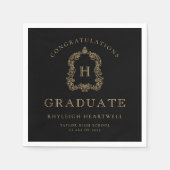 Serviette En Papier Monogramme Crest Black Gold Party (Devant)