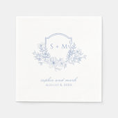 Serviette En Papier Monogramme Crest bleu floral (Devant)