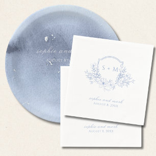 Serviette En Papier Monogramme Crest bleu floral