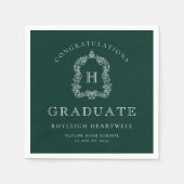 Serviette En Papier Monogramme Crest Green White Graduation Party (Devant)