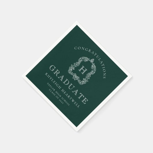 Serviette En Papier Monogramme Crest Green White Graduation Party (Coin)