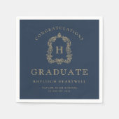 Serviette En Papier Monogramme Crest Marine Blue Gold Party (Devant)