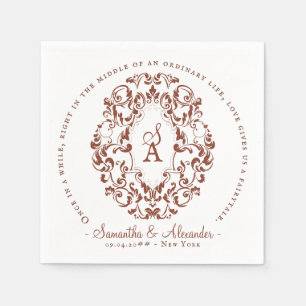 Serviette En Papier Monogramme Crest Vieux Imprimer Terra Cotta Mariag