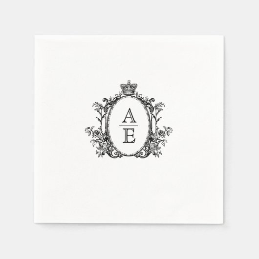 Serviette En Papier Monogramme crête romantique Mariage noir et blanc (Devant)