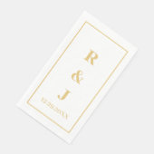 Serviette En Papier Monogramme Custom Couple Nom Golden Yellow White (Coin)