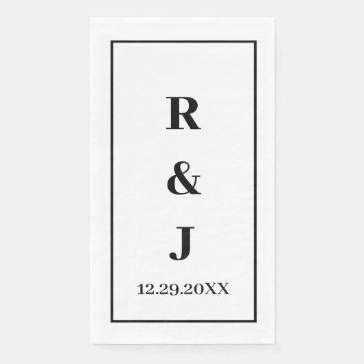 Serviette En Papier Monogramme Custom Couple Nom noir blanc élégant (Devant)