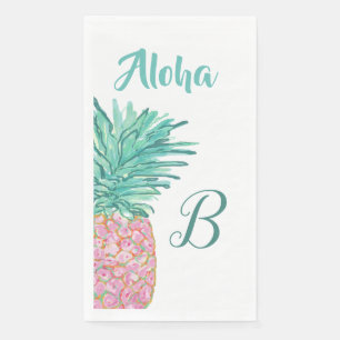 Serviette En Papier Monogramme d'ananas tropical coloré