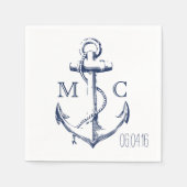 Serviette En Papier Monogramme d'Ancre blanche marine (Devant)