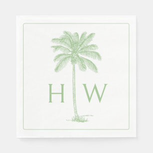 Serviette En Papier Monogramme d'arbre de palmier vert et blanc
