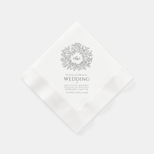 Serviette En Papier Monogramme d'art gris foncé mariage personnalisé (Coin)