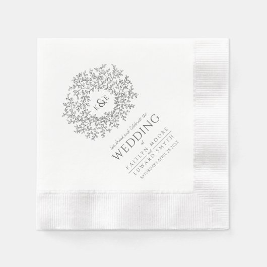 Serviette En Papier Monogramme d'art gris foncé mariage personnalisé (Devant)