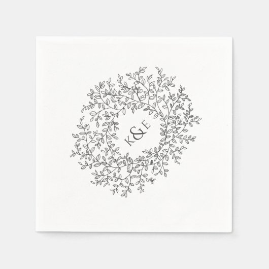 Serviette En Papier Monogramme d'art gris foncé mariage personnalisé (Devant)