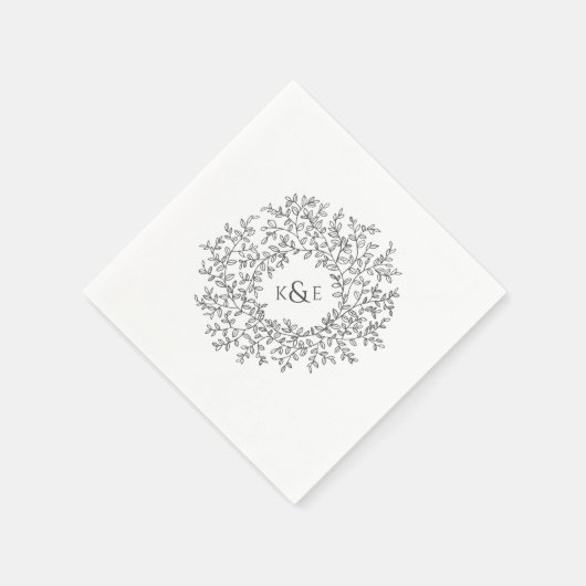 Serviette En Papier Monogramme d'art gris foncé mariage personnalisé (Coin)