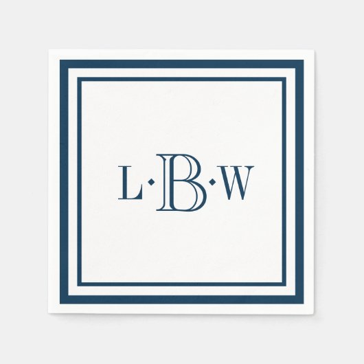 Serviette En Papier Monogramme de bordure bleu classique (Devant)