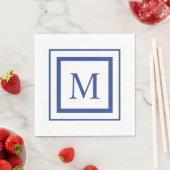 Serviette En Papier Monogramme de bordure carré bleu et blanc (En situation)