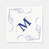 Serviette En Papier Monogramme de bordure Royal Blue Swirl Toutes les  (Devant)