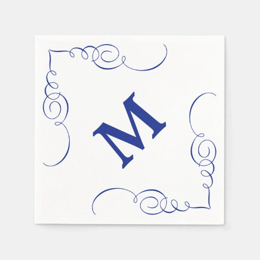 Serviette En Papier Monogramme de bordure Royal Blue Swirl Toutes les (Devant)