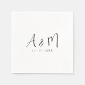 Serviette En Papier Monogramme de calligraphie moderne Date initiale M (Devant)