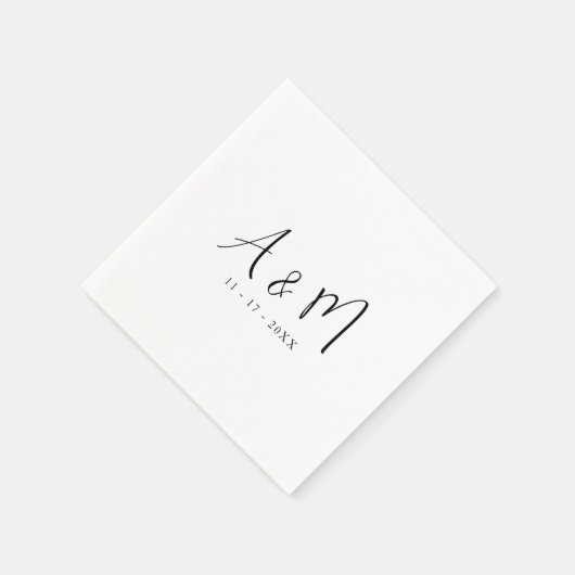Serviette En Papier Monogramme de calligraphie moderne Date initiale M (Coin)