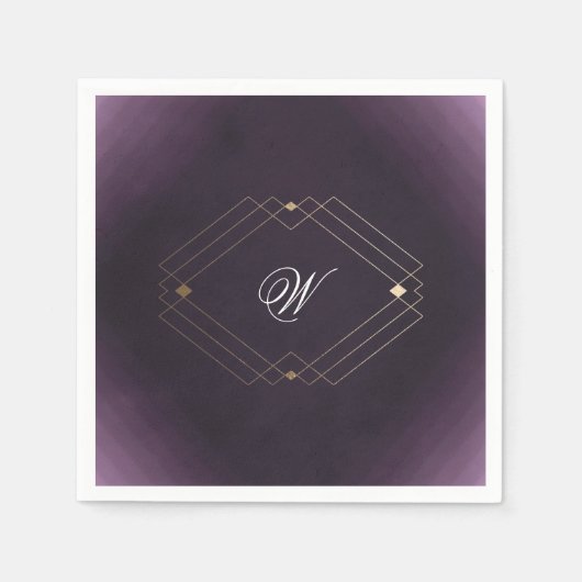 Serviette En Papier Monogramme de calligraphie violette classique Gold (Devant)