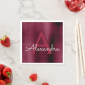 Serviette En Papier Monogramme de canneberge de Bourgogne Mariage init (En situation)