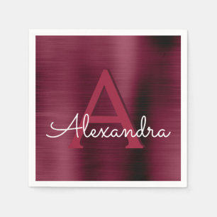 Serviette En Papier Monogramme de canneberge de Bourgogne Mariage init