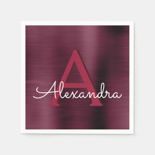 Serviette En Papier Monogramme de canneberge de Bourgogne Mariage init (Devant)