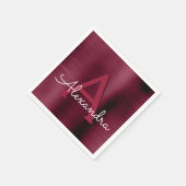 Serviette En Papier Monogramme de canneberge de Bourgogne Mariage init (Coin)