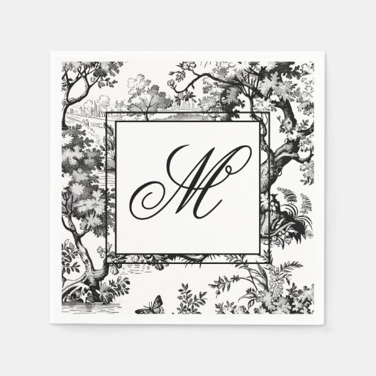 Serviette En Papier Monogramme de chinoiserie noir vintage (Devant)
