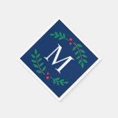 Serviette En Papier Monogramme de couronne de laurier bleu de la marin (Coin)