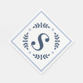 Serviette En Papier Monogramme de couronne de laurier bleu marine (Coin)