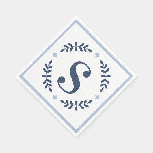 Serviette En Papier Monogramme de couronne de laurier bleu marine (Coin)