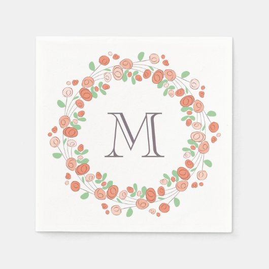 Serviette En Papier monogramme de couronne de roses coralliens (Devant)