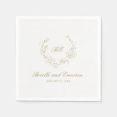 Serviette En Papier Monogramme de couronne d'or Mariage élégant (Devant)