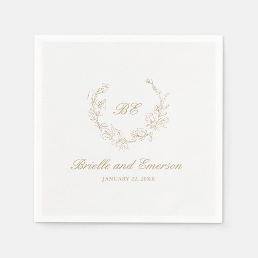 Serviette En Papier Monogramme de couronne d'or Mariage élégant (Devant)