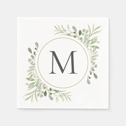 Serviette En Papier Monogramme de feuillage d'eucalyptus de verdure (Devant)
