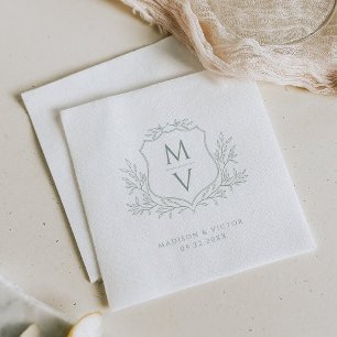 Serviette En Papier Monogramme de feuillage vintage Couronne Vert Saug