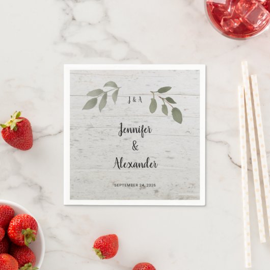 Serviette En Papier Monogramme de feuilles botaniques rustiques pour m (En situation)